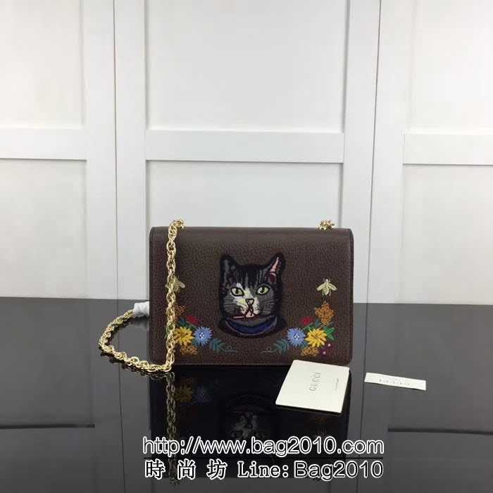 GUCCI古馳原單 新款GUCCI高仿新款專櫃品質高仿原單貨實物實拍499617 啡皮繡花鏈條單肩斜挎包 HY1211